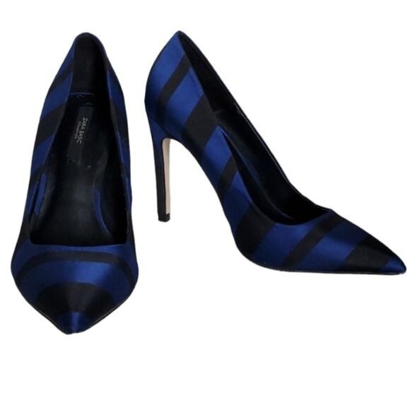 Zara Basic Stilettos Heels Pumps Shoes Pointed Toe Blue Black Women's WOMANS 5.5 - Picture 2 of 14